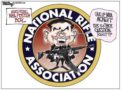 Political cartoon U.S. Marco Rubio town hall NRA gun violence