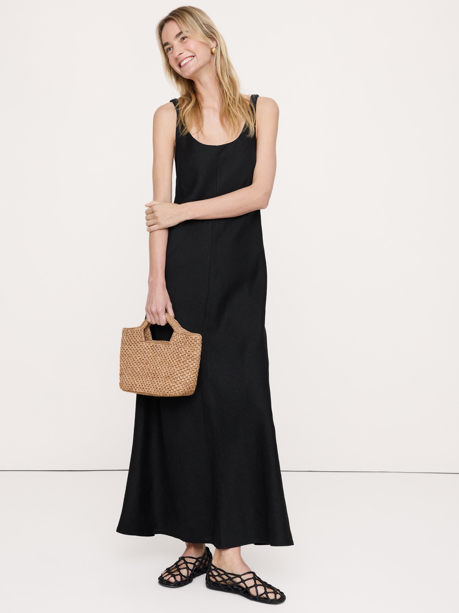 Linen Bias-Cut Maxi Dress