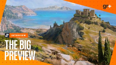 A beautiful Mediterranean coastal fortress as depicted in concept art for Total War: Medieval 3