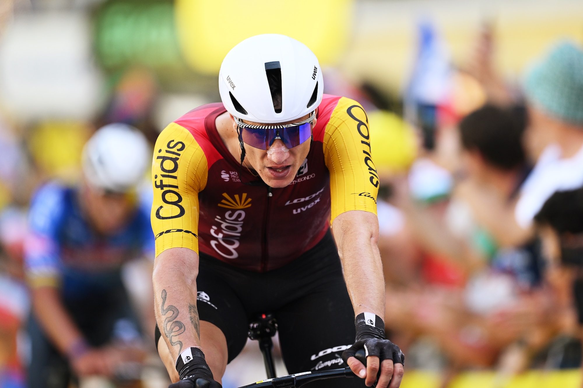 VOIRON, FRANCE - JULY 22: Hugo Page of France and Team Cofidis crosses the finish line during the 113th Tour de France 2026, Stage 17 a 174.7km stage from Chambery to Voiron / #UCIWT / on July 22, 2026 in Voiron, France. (Photo by Dario Belingheri/Getty Images)