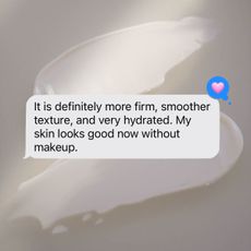 An image of Lori Brascia's text to Alyssa Brascia on a backdrop of skincare swatches.