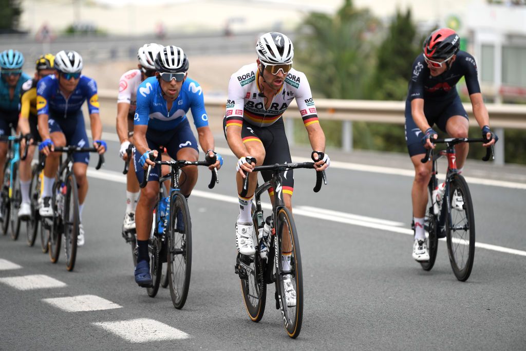 RINCON DE LA VICTORIA SPAIN AUGUST 24 Maximilian Schachmann of Germany and Team Bora Hansgrohe in the Breakaway during the 76th Tour of Spain 2021 Stage 10 a 189km stage from Roquetas de Mar to Rincn de la Victoria lavuelta LaVuelta21 on August 24 2021 in Rincon De La Victoria Spain Photo by Tim de WaeleGetty Images