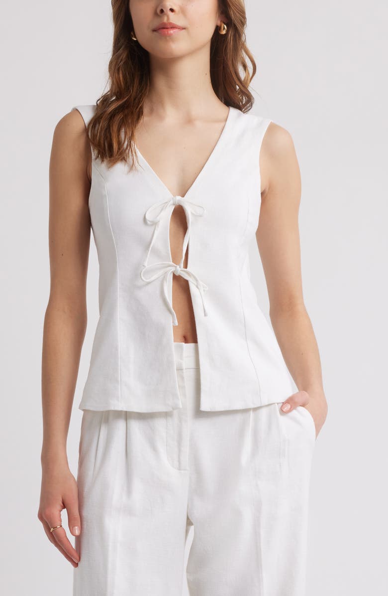 Tie Front Linen Blend Top