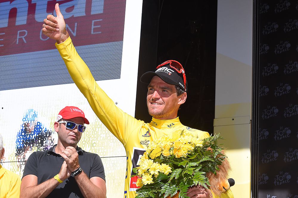 Greg Van Avermaet in yellow after stage 5