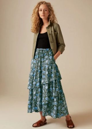 blue tiered floral maxi skirt
