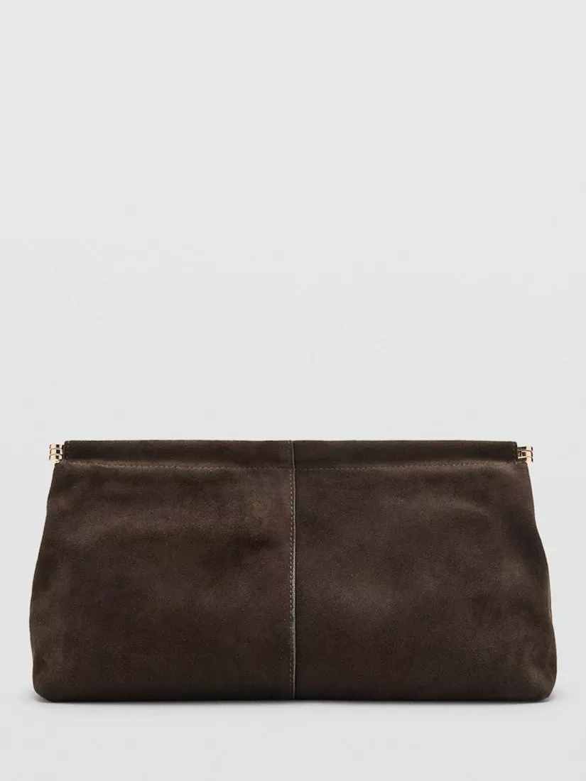 Mango Paulo Suede Clutch Bag, Dark Brown