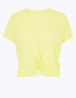 Marks & Spencer Cropped Twist Front Short Sleeve Top