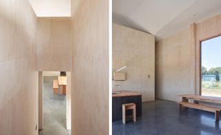 Inside the Chilean house by Ampueroyutronic the wood is light in contract to the exterior