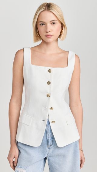 Agatha Gold Button Linen Vest