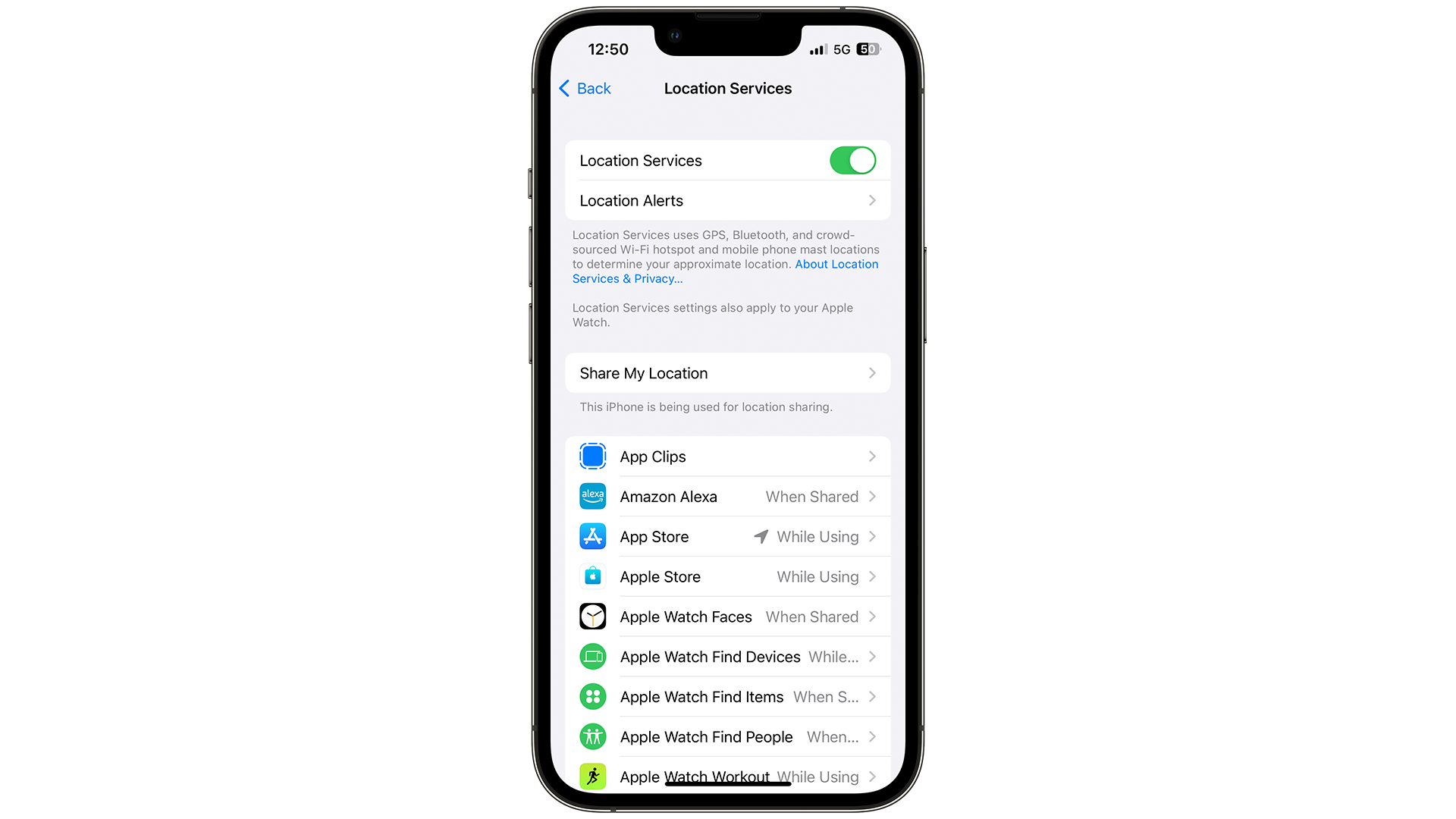 Services de localisation iOS 16.3