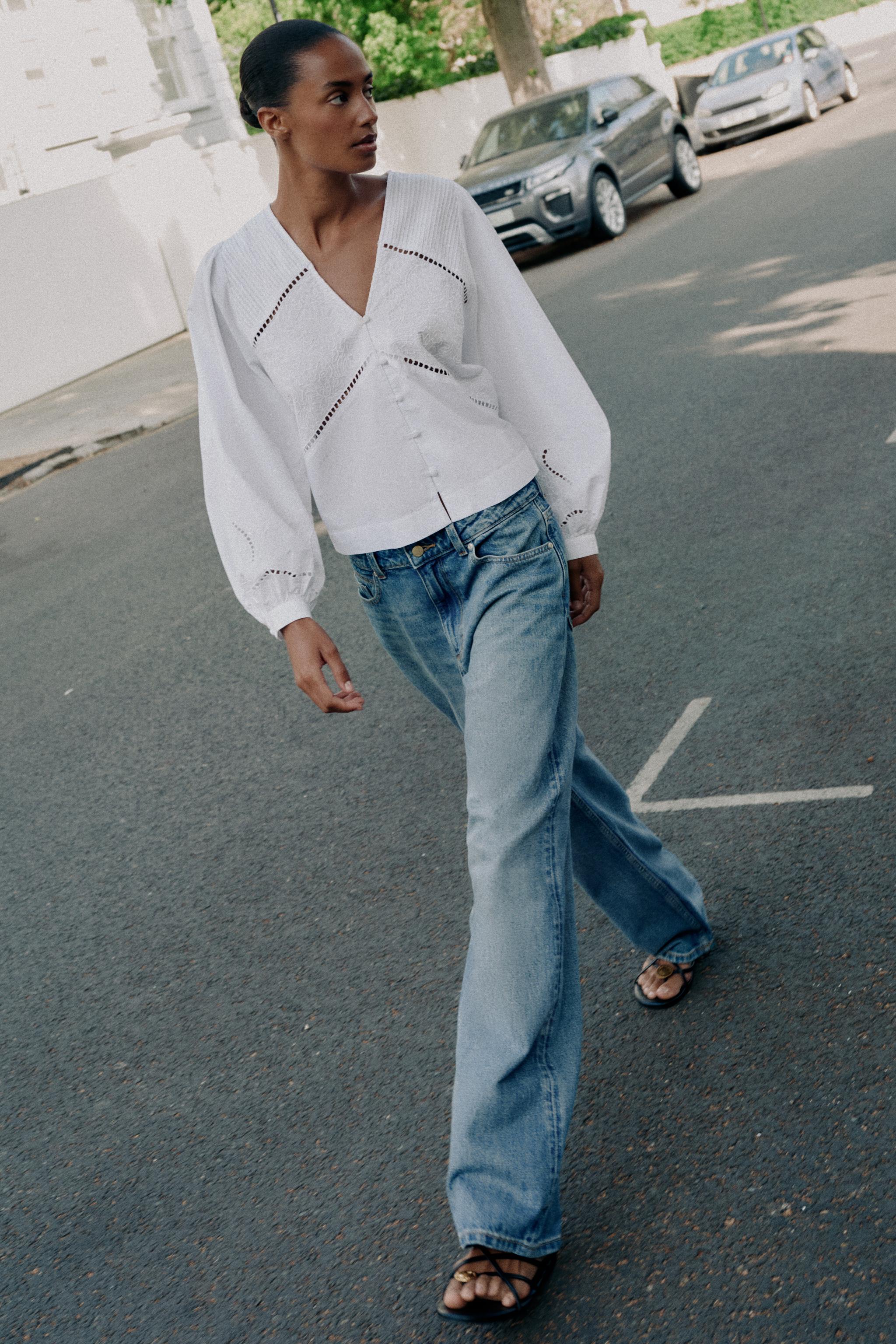 Embroidered Poplin Shirt - White - Xs