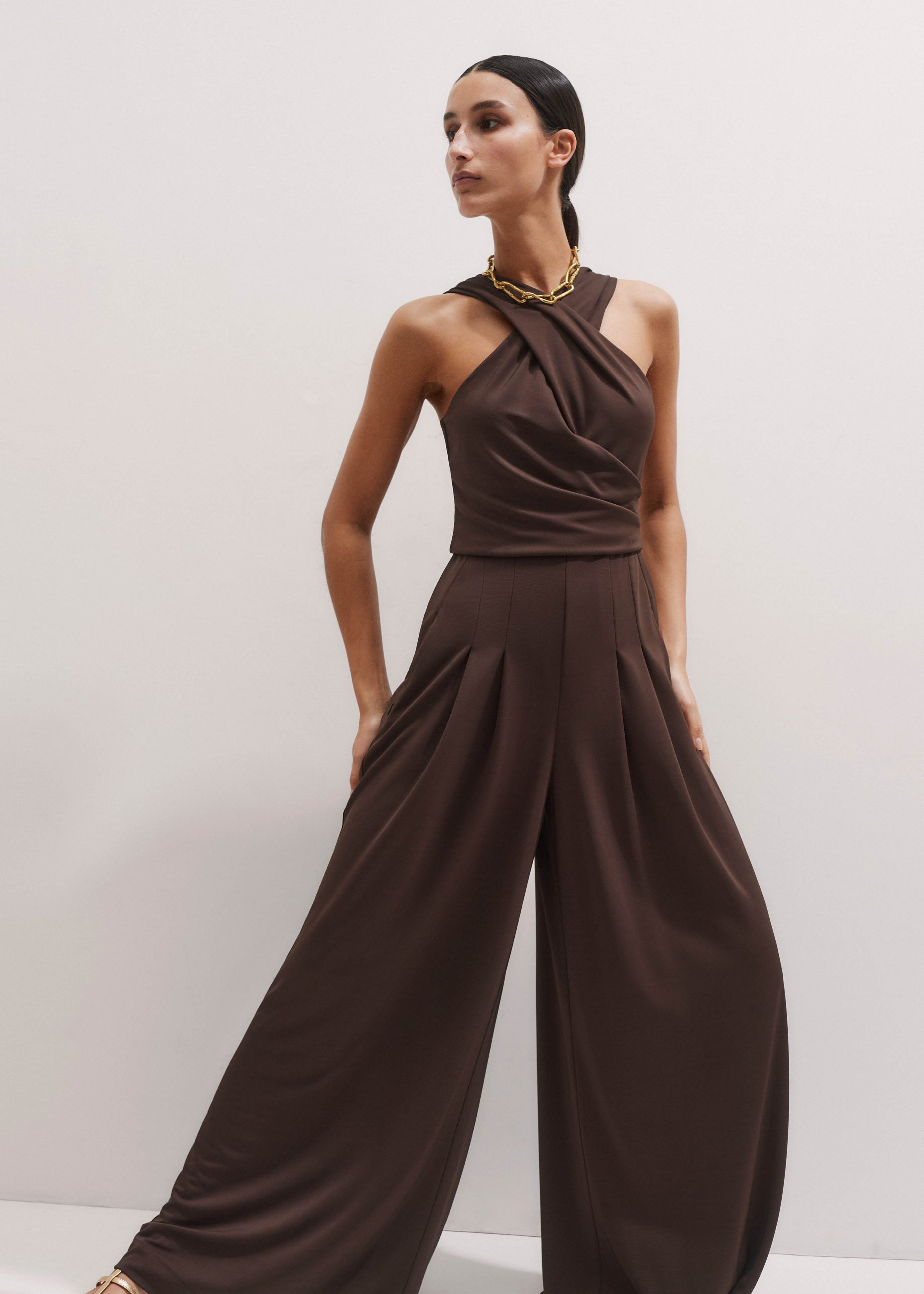Crossover Wide-Leg Jumpsuit
