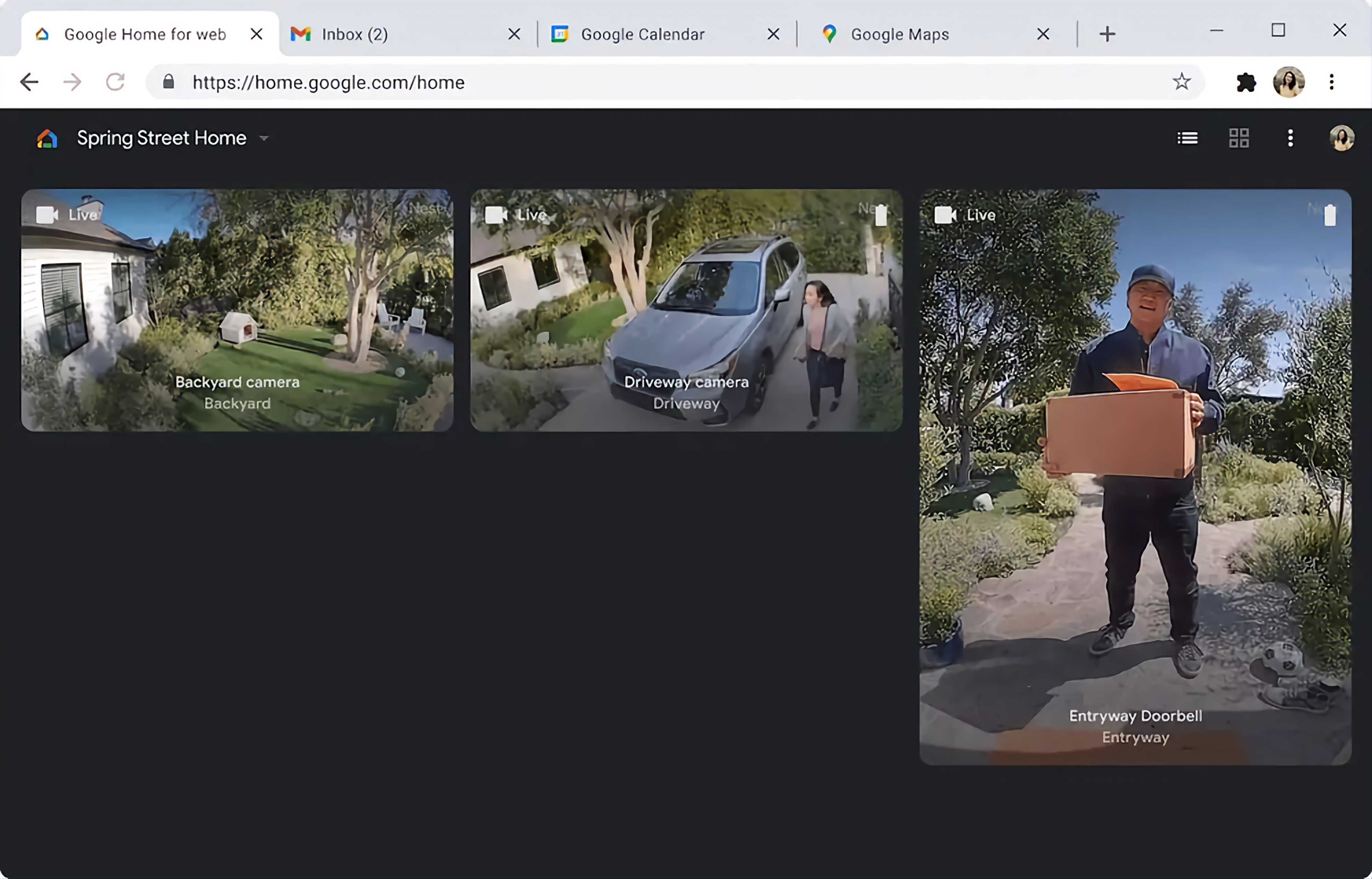 Nouvelle Vue Web De Google Home Montrant Les Flux De Caméras Nest