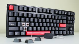 The Keychron C3 Pro keyboard on a desk with several keycaps removed