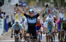 Edvald Boasson Hagen (Sky) wins the sprint on stage 3 of the Dauphine