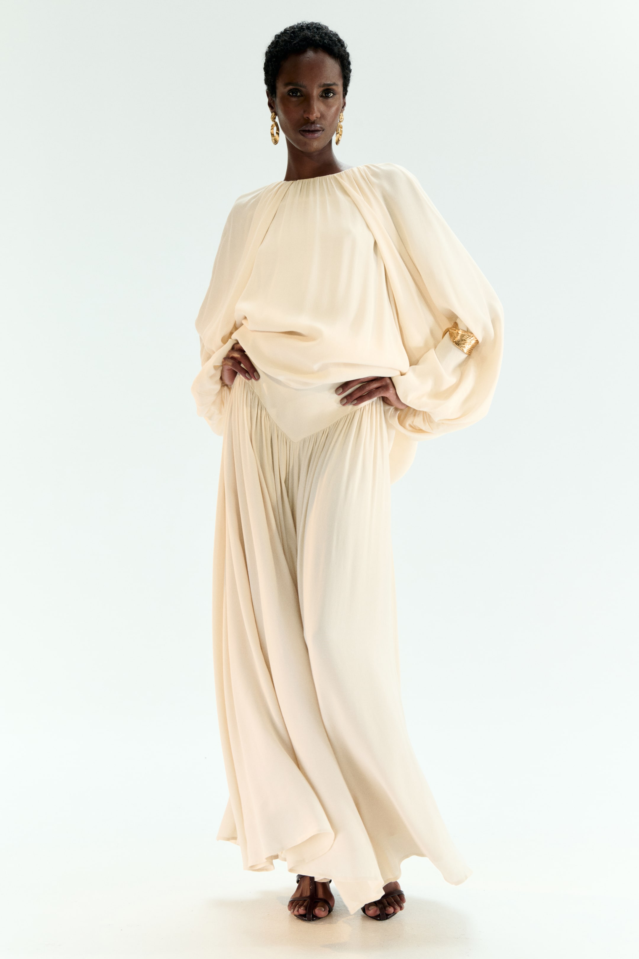 Long Viscose Skirt - Light Beige
