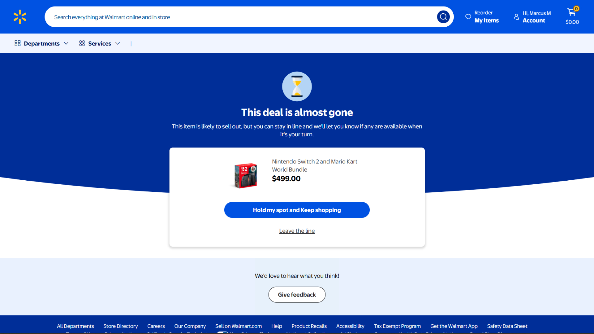 Nintendo Switch 2 digital waiting line at Walmart