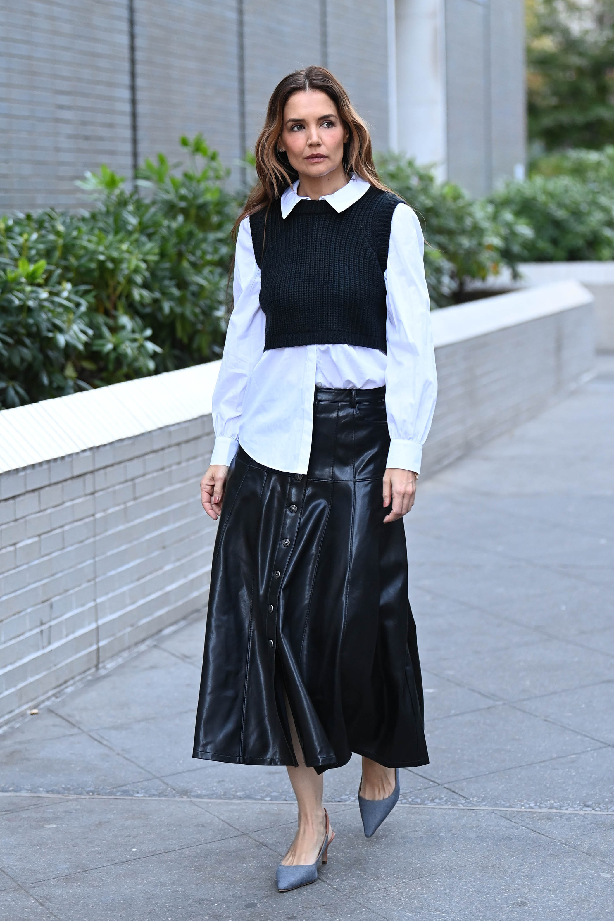 Katie Holmes spotted out and about wearing head-to-toe Cinq &amp;agrave; Sept on November 20, 2024