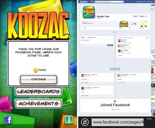 KooZac Facebook integration