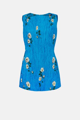 Fifer Mini Dress in Electric Blue Floral Printed Twill