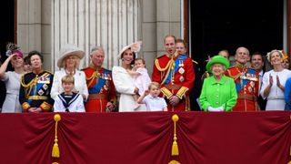 Members of the royal family gather on the Buckingham Palace balcony to watch the annual Trooping the Colour parade in 2016