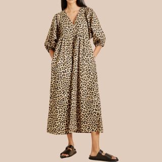 Flat lay image of leopard print dress