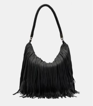 Image of black fringe handbag