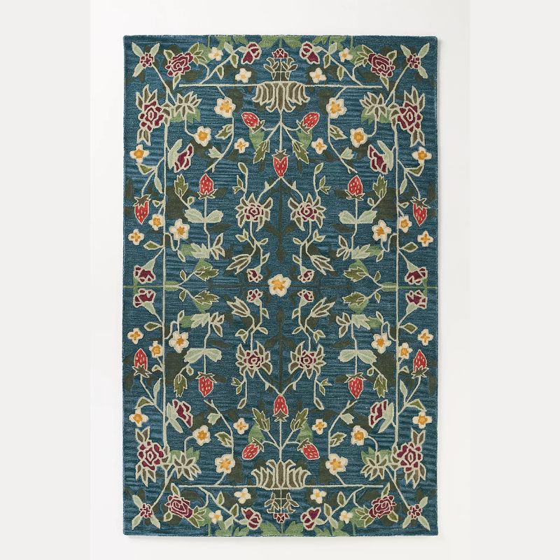 teal floral rug