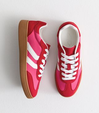 New Look, Pink Contrast Trim Suedette Trainers