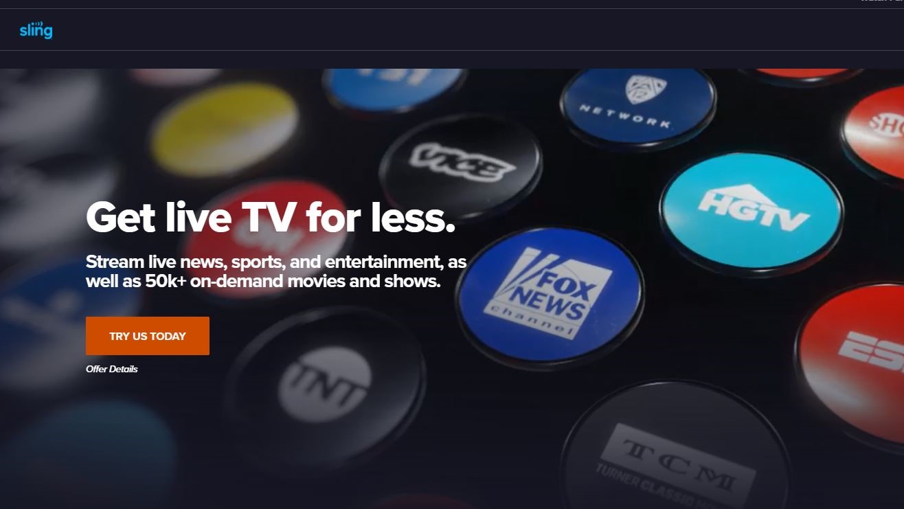 Sling TV homepage