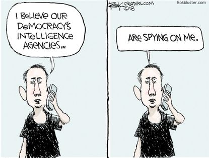 Political cartoon U.S. democracy spying intelligence FBI Trump