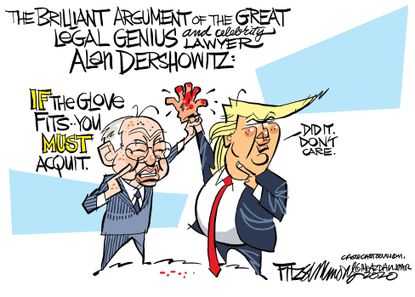 Political Cartoon U.S. Trump impeachment dershowitz OJ Simpson defense