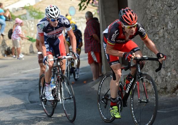 Cadel Evans (BMC) and Jurgen Van Den Broeck (Lotto-Belisol) attack on the final climb