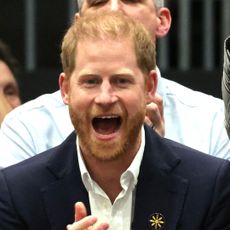 Prince Harry wears a white shirt and dark suit and cheers for the volleyball teams at the Invictus Games 2025