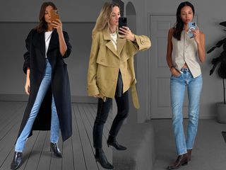 fashion collage of three influencers including Marianne Smyth, Anouk Yve, and Tylynn Nguyen wearing chic skinny jean outfit ideas