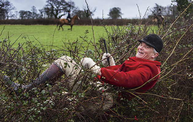 Chris Eaton sees the funny side after landing in a hedge whilst out with the Berkeley
