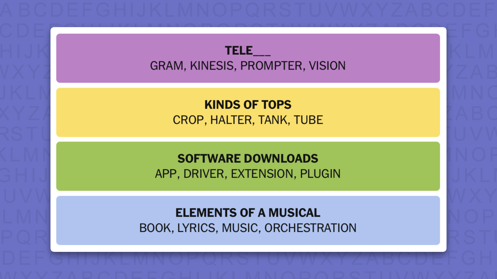 NYT Connections answers for game 1136 on a purple background