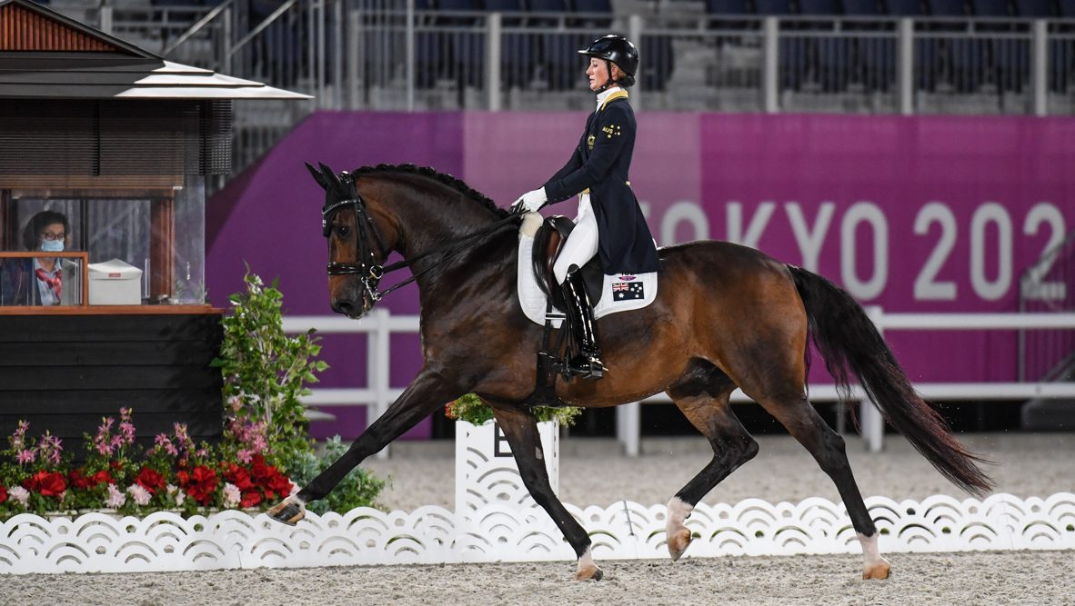 Australian dressage rider Kelly Layne and Samhitas in the Tokyo Olympic grand prix dressage test