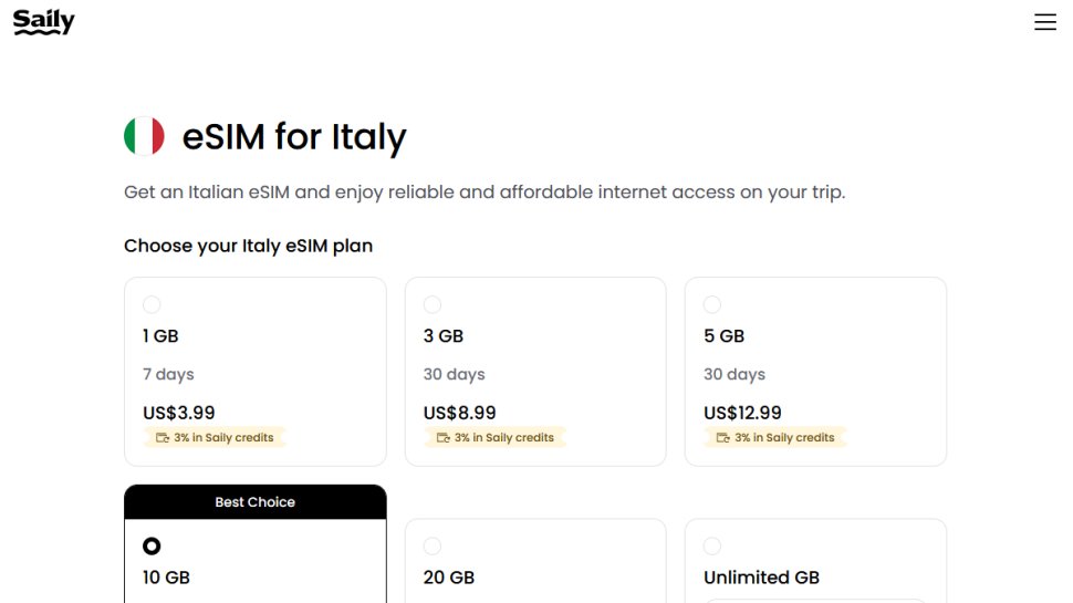 Saily website screenshot (February 2026).