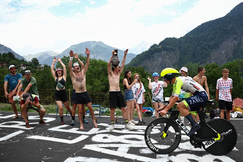 Intermarche - Circus - Wanty's Portuguese rider Rui Costa cycles during the 16th stage of the 110th edition of the Tour de France cycling race, 22 km individual time trial between Passy and Combloux, in the French Alps, on July 18, 2023. (Photo by Anne-Christine POUJOULAT / AFP)