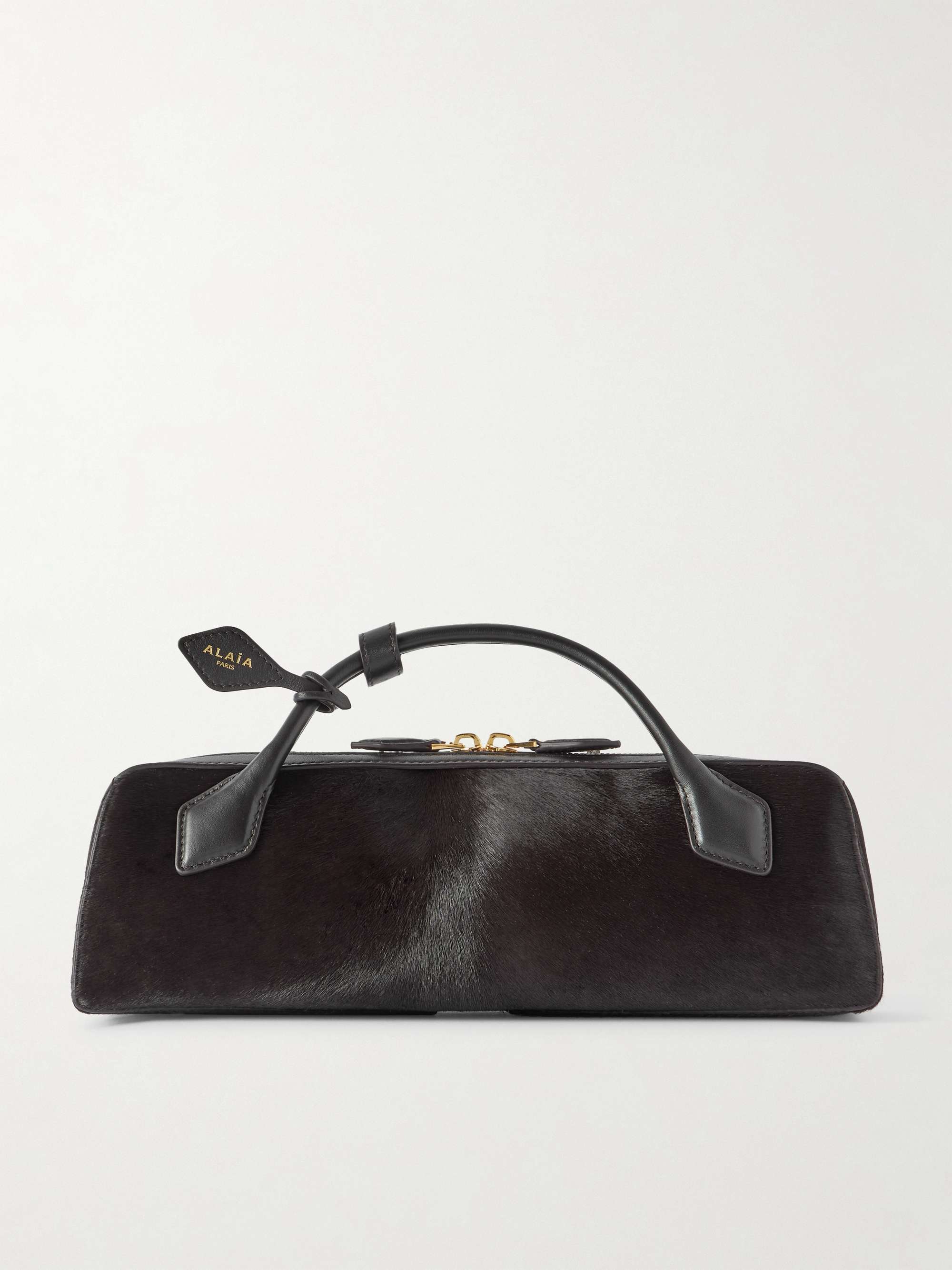 Le Teckel Leather-Trimmed Calf Hair Clutch