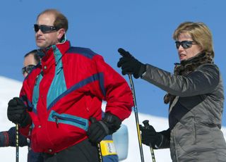 BRITAIN'S PRINCE EDWARD AND HIS WIFE SOPHIE INSPECT THE WOMEN'S DOWNHILL COURSE AT THE WORLD CHAMPIONSHIPS IN ST.MORITZ.
