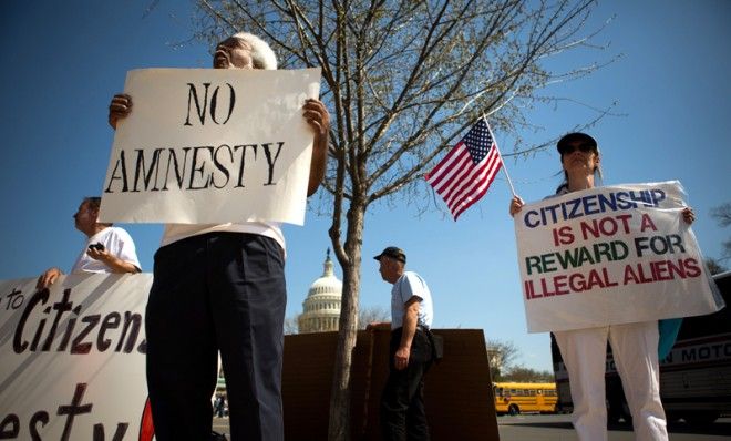 Anti-amnesty groups gather to protest immigration reform in Washington, DC, April 10.