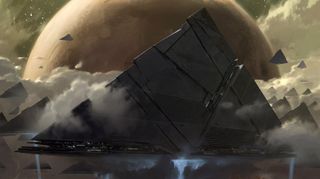 Early concept art of from Destiny 1 of the 'Pyramid Ships'.