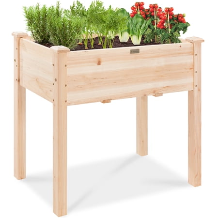 Best Choice Products 34x18x30in Raised Garden Bed, Elevated Wood Planter Box for Kids, Patio W/ Bed Liner - Natural