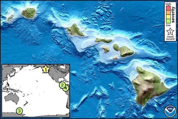 Small tsunami waves hit off the coast of Hawaii Sunday morning, local time, with the tsunami advisory (star on the map) being canceled later.