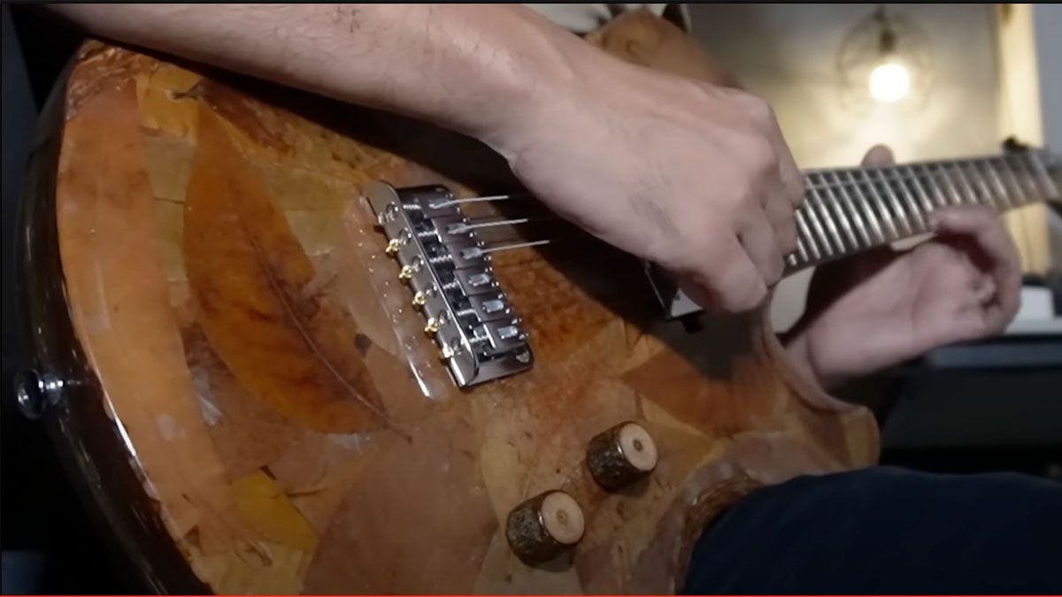 YouTuber and luthier Marlon Roxas make this guitar out of 10,000 fallen leaves