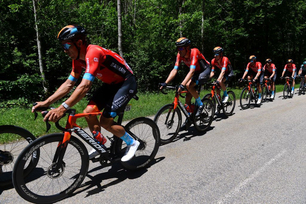 Bahrain Victorious in action at the Criterium du Dauphine