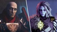 A vertically split image with close-ups of a sad-looking Zavala on the left, and a determined, cold Mara Sov on the right side.