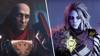 A vertically split image with close-ups of a sad-looking Zavala on the left, and a determined, cold Mara Sov on the right side.
